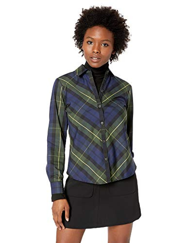 Foxcroft Womens Petite Tina Lenox Tartan Plaid Shirt NavyBlack 14