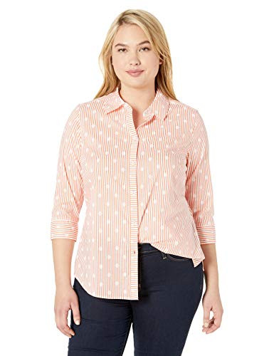 Foxcroft Womens Plus Size Ava Dot  Stripe Cloud Coral 14W