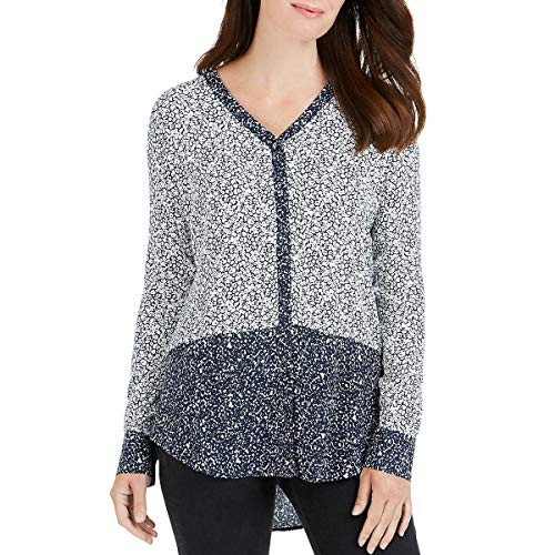 Foxcroft Womens Petite Daisy Ditsy Floral Blouse Navy Multi 4P