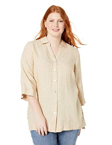 Foxcroft Womens Plus Size Liberty Chambray Linen Tunic Driftwood 14W