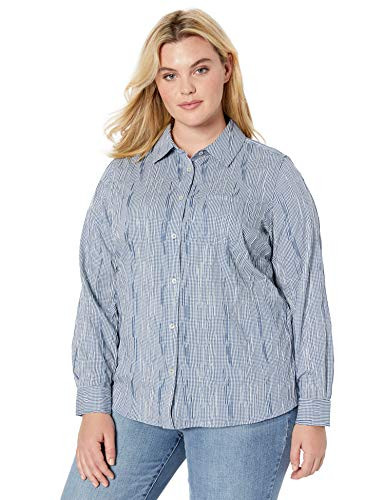 Foxcroft Plus Size Womens The Hampton Crinkle Check Shirt Navy 16W
