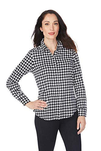 Foxcroft Petite Ava Wrinkle Free in Graphic Houndstooth Black