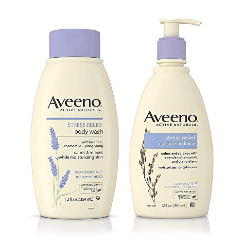 AVEENO Stress Relief Body Wash With Lavender Chamomile  YlangYlang Oils 12 oz  Aveeno Stress Relief Lotion To Calm  Relax 12 oz ea