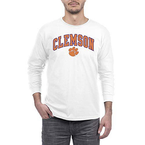 Elite Fan Shop Clemson Tigers Mens White Arch Long Sleeve Tee XLarge