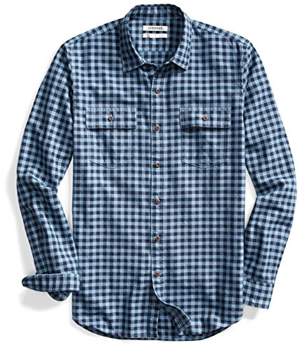 Amazon Brand  Goodthreads Mens SlimFit LongSleeve Plaid Twill Shirt Navy Eclipse Medium