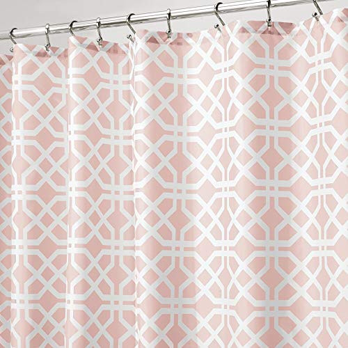 mDesign Decorative Trellis Print Easy Care Fabric Shower Curtain with Reinforced Buttonholes for Bathroom Showers Stalls and Bathtubs Machine Washable 72 Inches x 84 Inches  Light Pink