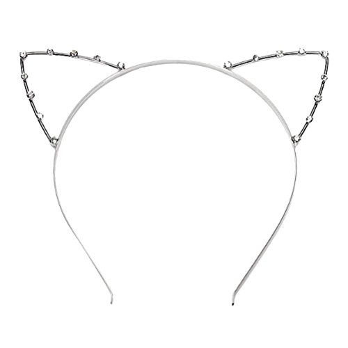 Frcolor Cat Ear Headband for Women Girls Metal Hair Hoop Kitten Ears Hairband Costume Party Cosplay 1 PCSSilver