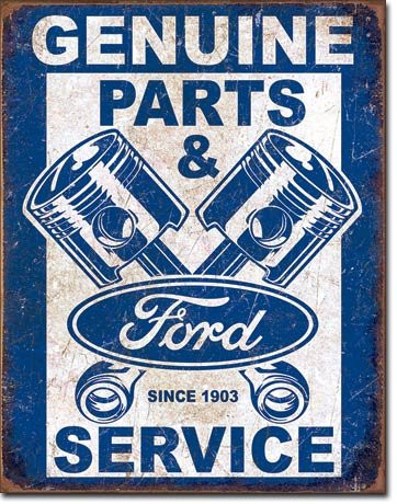 New Ford Genuine Parts and Service Pistons 16" x 12.5" (D2068) Weathered Appearance Advertising Tin Sign