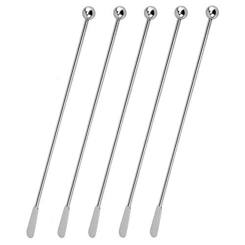 Coffee Beverage Stirrers Stir  Stainless Steel Cocktail Drink Swizzle Stick with Small Rectangular Paddles 5 Pack