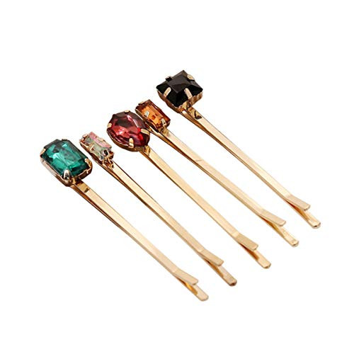 Numblartd Set of 5 Vintage Imitation Crystal Rhinestone Alloy Barrettes Side Clip Hairpin Hair Clip Bobby Pins Hair Accessories for Women Lady