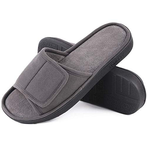 LongBay Mens Comfy Memory Foam Slide Slippers Breathable Micro Suede House Shoes XLarge  1314 DM US Gray