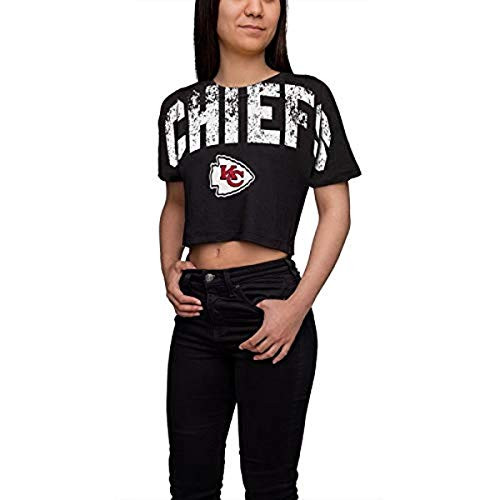 FOCO NFL Kansas City Chiefs Womens Distressed Wordmark Crop Top Shirtdistressed Wordmark Crop Top Shirt Team Color Small