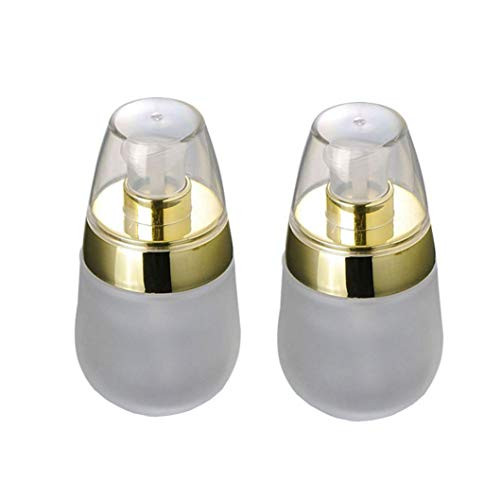 2Pack 30ml 1oz Transparent With Gold Glass Pump Bottles Jars Pot Dispenser Container For Lotion Serums Makeup Foundations Face Cream Cosmetic Travel?
