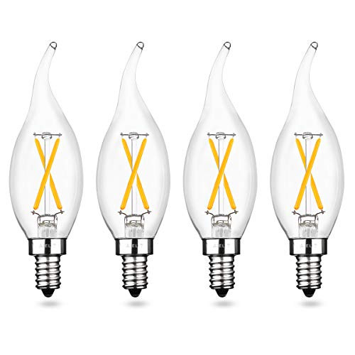 AIELIT CA10 LED Candelabra Bulb 25 Watt Equivalent Dimmable 0100 Warm White 2700K 2W E12 Vintage Filament Candle Light Bulbs for Hallway Entryway Porch Chandelier Pendant Lights 4Pack