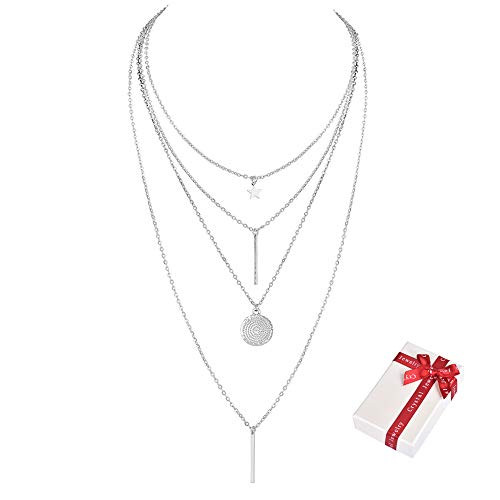 Ceqiny Multilayer Choker Necklace Star Long Bar Round Coin Necklace Pendant Adjustable Chain Necklace Long Chain Tassels Crystal Charm Pendant Feather Pendant Necklace for Women Girls Silver Ceqiny Multilayer Choker Necklace Star Long Bar Round Coin Necklace Pendant Adjustable Chain Necklace Long Chain Tassels Crystal Charm Pendant Feather Pendant Necklace for Women Girls Silver