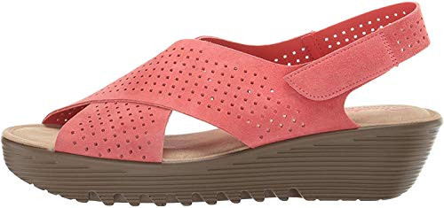 Skechers Womens Petite ParallelPLOTSquare Perf Peep Toe Slingback Wedge Sandal Coral 95 W US