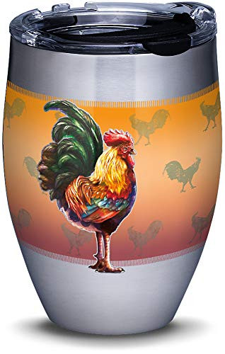 Tervis Rooster Pattern Stainless Steel Insulated Tumbler with Clear and Black Hammer Lid 12oz Silver