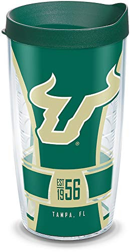 Tervis USF Bulls Spirit Insulated Tumbler with Wrap and Hunter Green Travel Lid 16 oz Clear