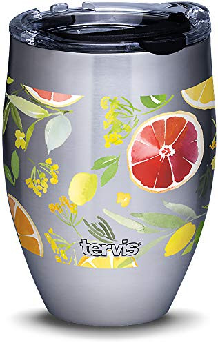Tervis Yao Cheng  Citrus Stainless Steel Insulated Tumbler with Clear and Black Hammer Lid 12oz Silver
