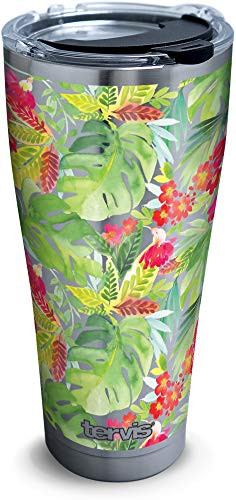 Tervis Yao Cheng  Tropical Bloom Stainless Steel Insulated Tumbler with Clear and Black Hammer Lid 30oz Silver