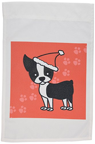 3dRose fl120871 Cute Boston Terrier Red with Santa Hat Garden Flag 12 by 18Inch