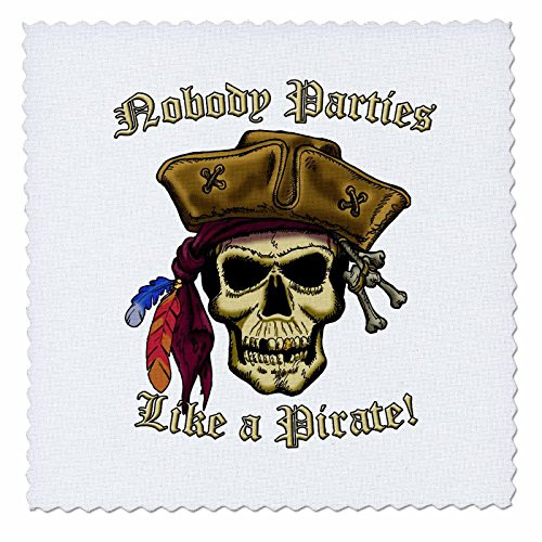 3dRose qs228411 PIRATE SKULL with Nobody Parties Like a Pirate Quilt Square 10 by 10Inch