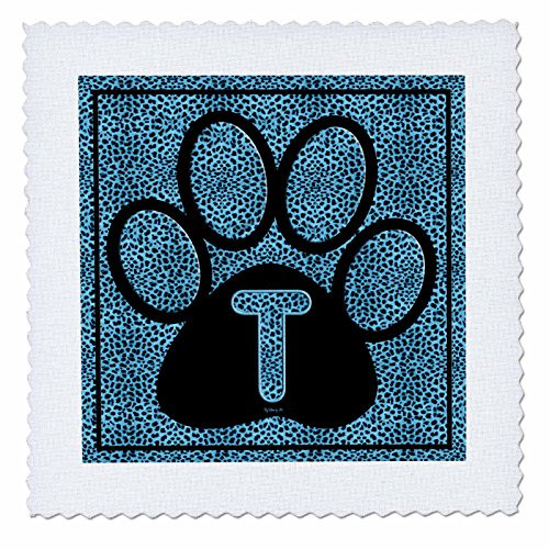 3dRose qs259271 Letter T Blue Cheetah Print Cat PawQuilt Square 10 by 10Inch 3dRose qs259271 Letter T Blue Cheetah Print Cat PawQuilt Square 10 by 10Inch