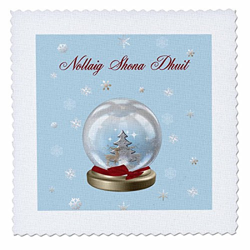3dRose qs1600429 Snow Globe Deer Tree and Snowflakes Merry Christmas in Irish Quilt Square 22 by 22Inch