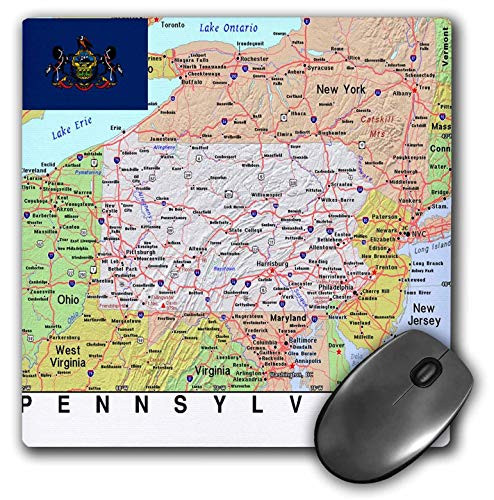 3dRose Mouse Pad Image of Pennsylvania Topographic Map with Flag  8 by 8Inches mp2914231