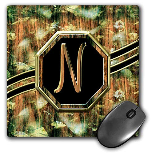 3dRose Mouse Pad Elegant Camouflage Monogram Letter N Faux Gold Wood Grain Image  8 by 8Inches mp2423431