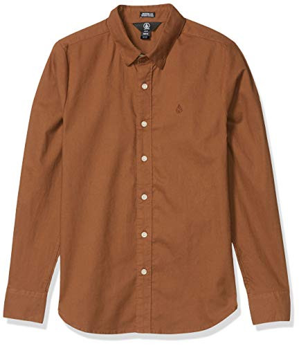 Volcom Mens Oxford Stretch Long Sleeve Button UP Shirt Bison XS