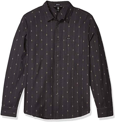 Volcom Mens Long Sleeve Button Down Shirt Asphalt Black XSmall