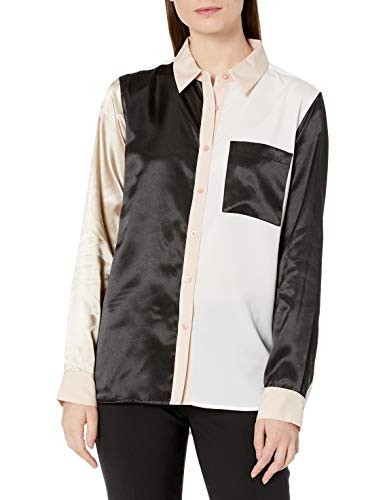 Calvin Klein Womens Colorblock Blouse with Pocket WhiteBlush Combo L