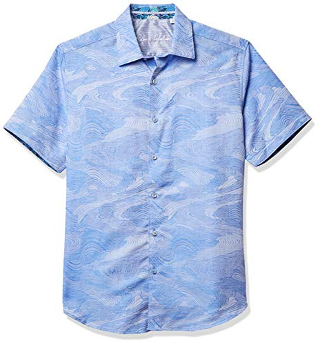 Robert Graham Mens SS Woven Shirt Blue Medium