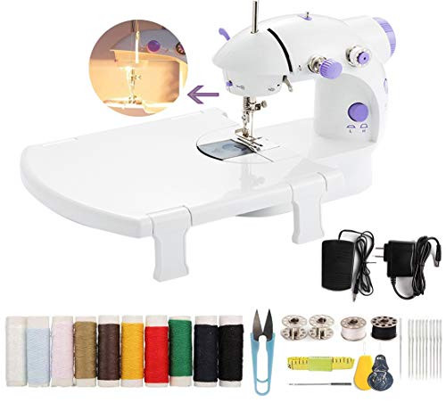 Sewing Machine kids Beginners Handheld Portable Electric Mini Sewing Machines with Extension Table Dual Speed Crafting Mending Machine with Lights Foot Pedal for Household