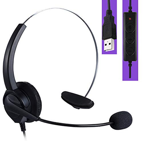 Corded USB Headsets Stereo with Noise Cancelling Mic and inline Controls for Skype Softphone Call Center Speech Conversation Clear Chat Lightweight Comfort