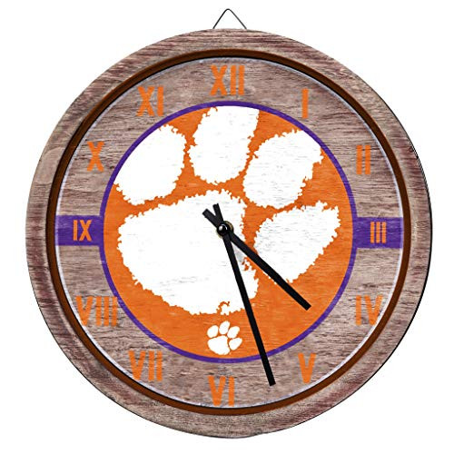 FOCO Clemson Barrel Wall Clock  Limited Edition Tigers Wooden Clock  Represent Your NCAA College and Show Your Team Spirit with Officially Licensed Clemson University Fan Decor