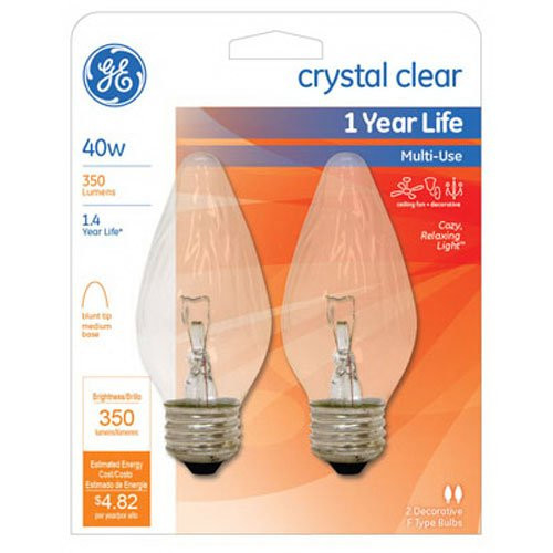 G E LIGHTING 75341 Flame Shaped Bulb, 40W, Clear, 2-Pack
