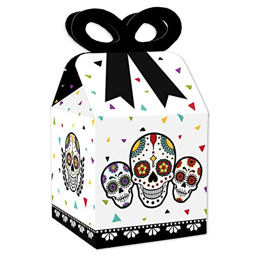 Big Dot of Happiness Day of the Dead  Square Favor Gift Boxes  Halloween Sugar Skull Party Bow Boxes  Set of 12