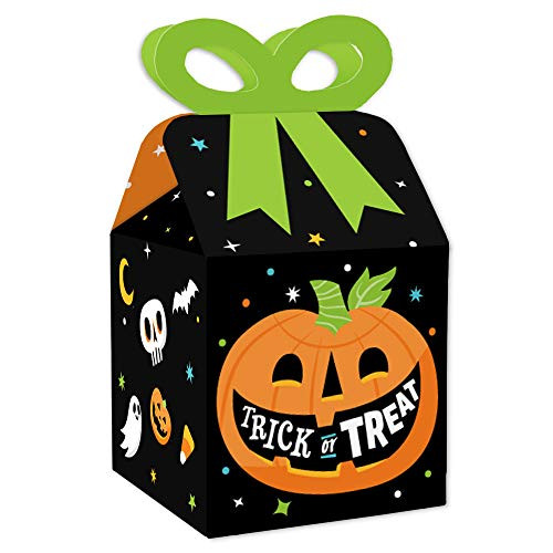 Big Dot of Happiness JackOLantern Halloween  Square Favor Gift Boxes  Kids Halloween Party Bow Boxes  Set of 12