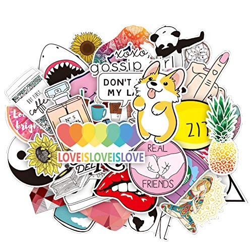 Stickers Decorative Stickers Waterproof Vinyl Funny Stickers Cute Stickers for Water Bottles Car Motorcycles Bicycle Bike Helmet Skateboard Snowboard Luggage Laptop MacBook Pad 46pcs Set