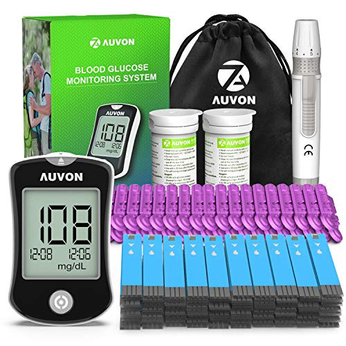 AUVON DSW Blood Sugar Kit No Coding Required HighTech Diabetes Blood Glucose Meter with 100 Test Strips 50 30G Lancets Lancing Device