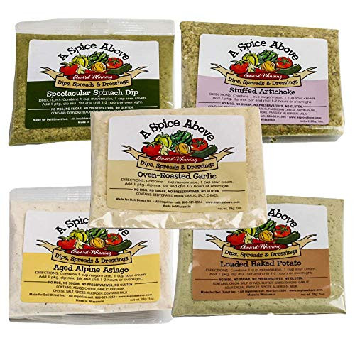 A Spice Above 5 Pack Best Seller Variety Dips Mixed Seasonings Packets Includes Aged Alpine Asiago Stuffed Artichoke Loaded Baked Potato Oven Roasted Garlic Spectacular Spinach A Spice Above 5 Pack Best Seller Variety Dips Mixed Seasonings Packets Includes Aged Alpine Asiago Stuffed Artichoke Loaded Baked Potato Oven Roasted Garlic Spectacular Spinach