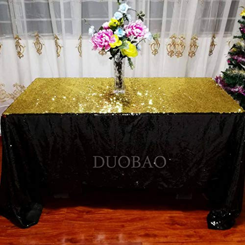 DUOBAO Mermaid Table Cloths Aqua to Lavender Tablecover Sequin Tablecloth 50x50Inch Table Cover Decorations for Party Sequin Overlay Sparkly Linen Sequin Tablecloths Square50x50Inch Black to Gold
