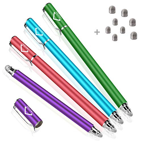 Stylus Pens for Touch Screens4Pcs High Sensitivity 2 in 1 Fiber Tips Capacitive Stylus for iPad iPhone Tablets Samsung Galaxy All Universal Touch Screen Devices with 8 Extra Replaceable Tips