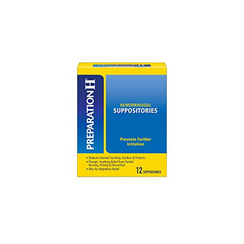 PREPARATION H Hemorrhoid Symptom Treatment Suppositories Burning Itching and Discomfort Relief 12 Count PREPARATION H Hemorrhoid Symptom Treatment Suppositories Burning Itching and Discomfort Relief 12 Count
