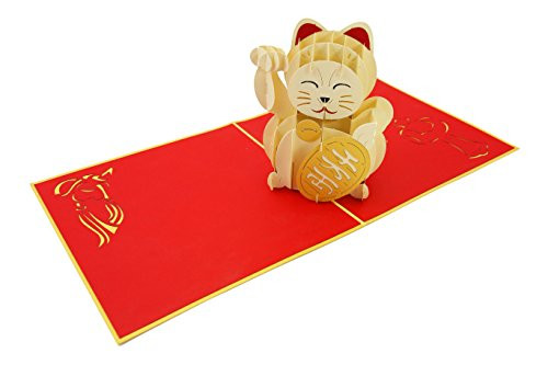 PopLife Maneki-Neko Lucky Cat Pop Up Card, 3D Card for All Occasions - Welcome Display