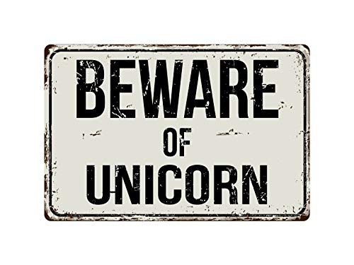 Deerts 549VS Beware of Unicorn 8 x 12 Vintage Aluminum Retro Metal Sign