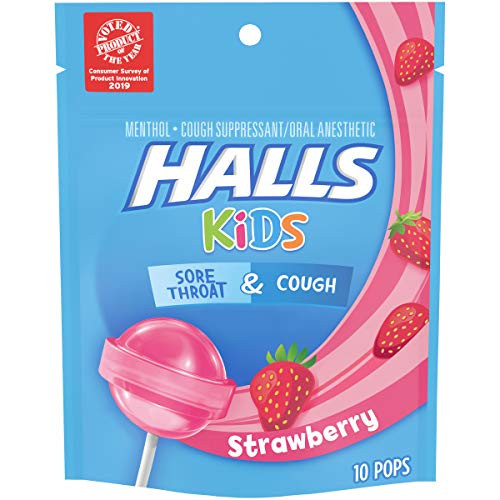 Halls Kids Pops Cough and Sore Throat Strawberry 10 ct