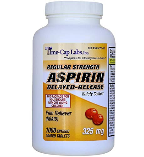 Aspirin Adult Regular Strenght Enteric Coated 325 mg Generic for Ecotrin Bayer Aspirin 1000 Tablets Per Bottle